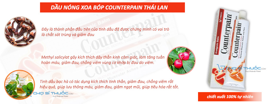 Thành phần chính Dầu nóng xoa bóp Counterpain Thái lan